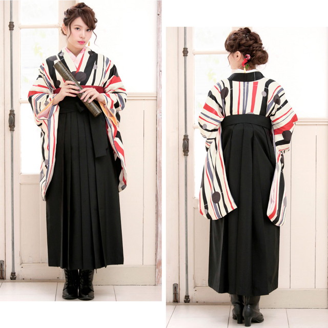 袴セット レディース 卒業式 小学生 大学生 bonheur saisons（ボヌールセゾン） 白 アイボリー 赤 黒 灰色 よろけ縞 水玉 ドット アートモダン はかまセット 着物セット 仕立て上がり 女性 購入 袴セット レディース 卒業式 小学生 大学生 bonheur saisons（ボヌール