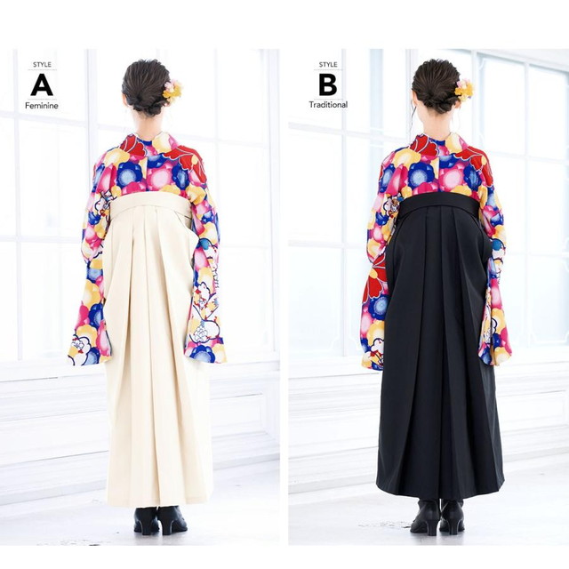 袴セット レディース 紅一点 卒業式 カラフル 乳白色 黒 梅 椿 牡丹 花 小紋柄 レトロモダン 重衿付き 小振袖 仕立上がり 着物セット 袴セット レディース 紅一点 卒業式 カラフル 乳白色 黒 梅 椿 牡丹 花