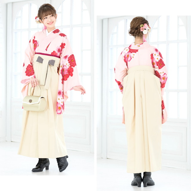 袴セット レディース 卒業式 小学生 大学生 ボヌールセゾン 薄ピンク 赤 アイボリー 芙蓉 牡丹 花 菊紗綾形 レトロモダン 小紋柄 小振袖 女性 レディース 日本製 袴セット レディース 卒業式 小学生 大学生 ボヌールセゾン 薄ピンク