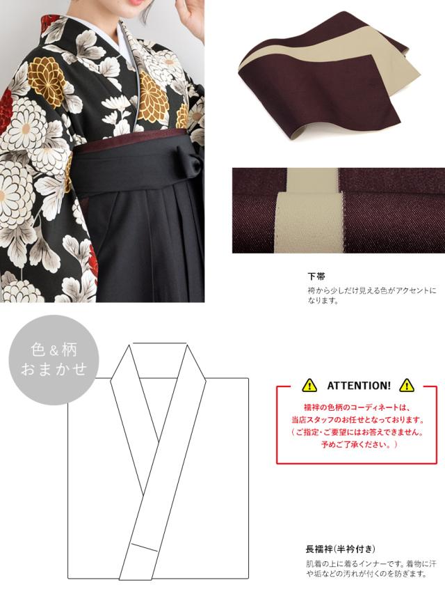 袴3点セット 卒業式大学生 むつかしく 二尺袖 袴 作り帯 刺繍入り