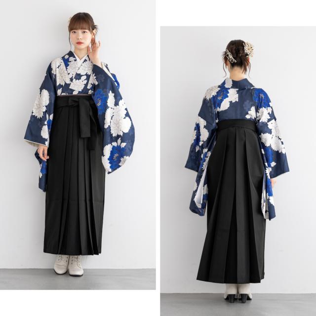 着物と袴セット（花柄・紺色） （紺色の卒業式の袴ネット