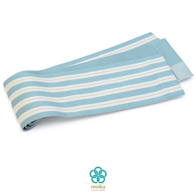 半幅帯 リバーシブル 浴衣 帯 moika（モイカ） 水色 ライトブルー 縞 ストライプ シンプル モダン 小紋 紬 カジュアル 女性用 レディース 細帯 半巾帯 仕立て上がり 送料無料の通販は 6,622円