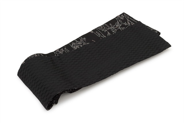 半幅帯 おりびと 織美桐 黒 ブラック 鳥獣戯画 兎 うさぎ 蛙 カエル 細帯 半巾帯 女性用 レディース カジュアル 送料無料 半幅帯 おりびと 織美桐 黒 ブラック 鳥獣戯画 兎 うさぎ 蛙 カエル 細