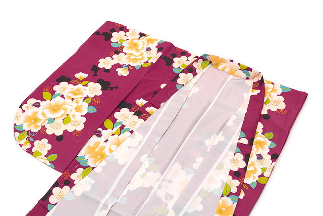 卒業式 女の子 小学校 袴用二尺袖着物 bonheur saisons レトロモダン 赤紫