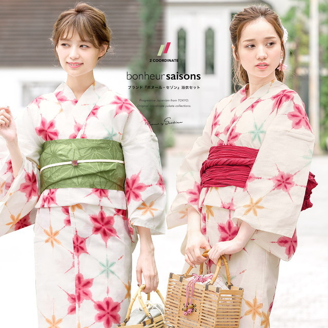 浴衣セット レディース レトロ 作り帯 浴衣セット 大人 3点セット 白系 ホワイト 赤 黄緑 花 ぼかし 絞り染風 綿 女性 ボヌールセゾン フリーの通販は 11,243円