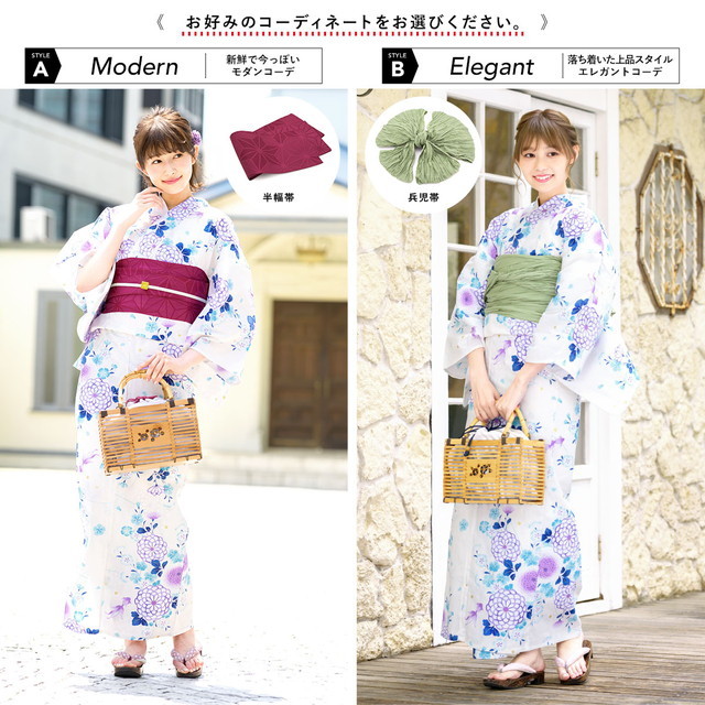 浴衣セット レディース レトロ 作り帯 浴衣セット 大人 3点セット 白 ホワイト 赤紫 薄緑 菊 花 金魚 ラメ 綿 女性 ボヌールセゾン S フリー 浴衣セット レディース レトロ 作り帯 浴衣セット 大人 3点セット 白