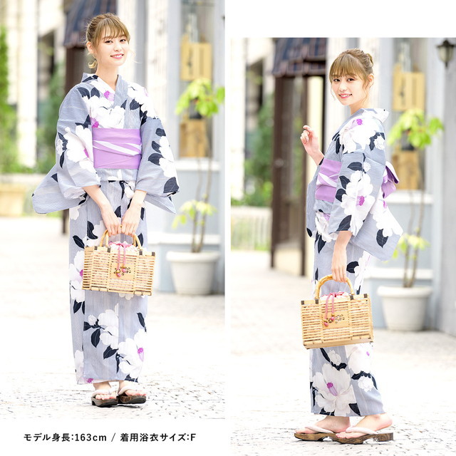 浴衣セット レディース レトロ 作り帯 浴衣セット 大人 3点セット 紺系