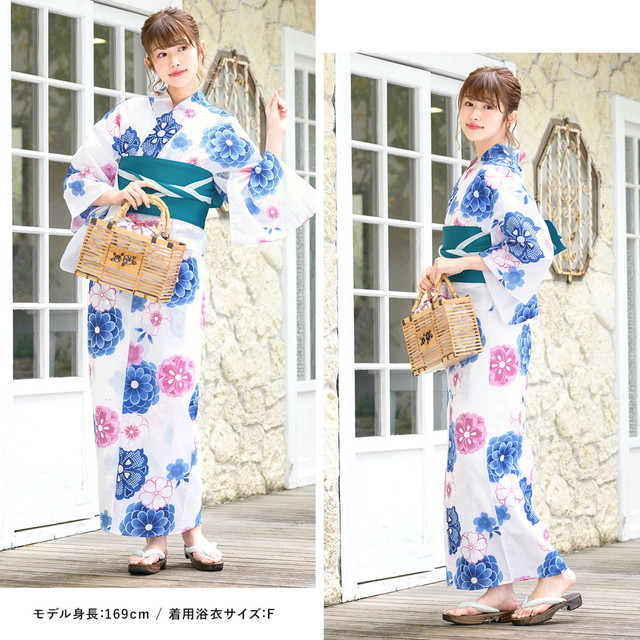浴衣セット レディース レトロ 作り帯 浴衣セット 大人 3点セット 白