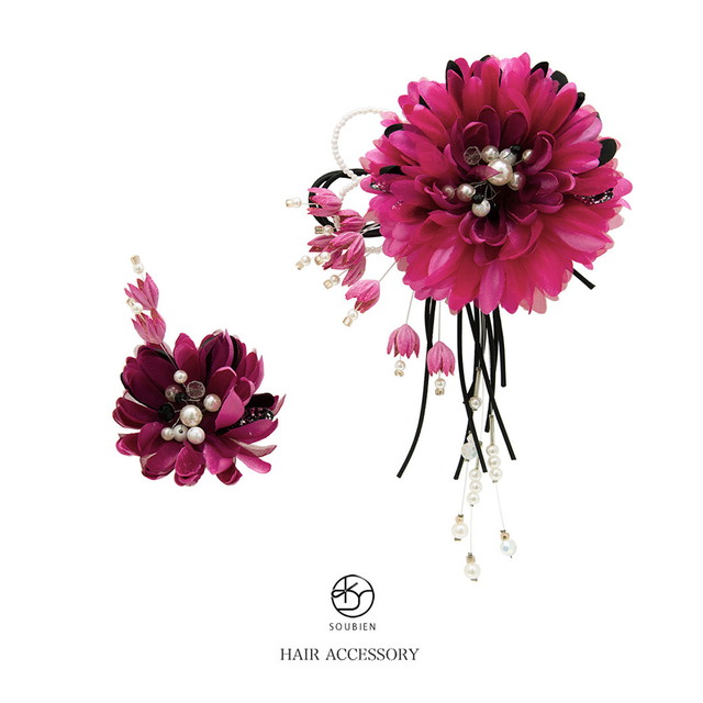 成人式 髪飾り 成人式の髪飾り 2点セット 花 パール ラメ 躑躅色×黒 振袖 卒業式 袴 結婚式 パーティー ドレス 婚礼 着物 髪留め ヘアアクセサリー 和装の通販は