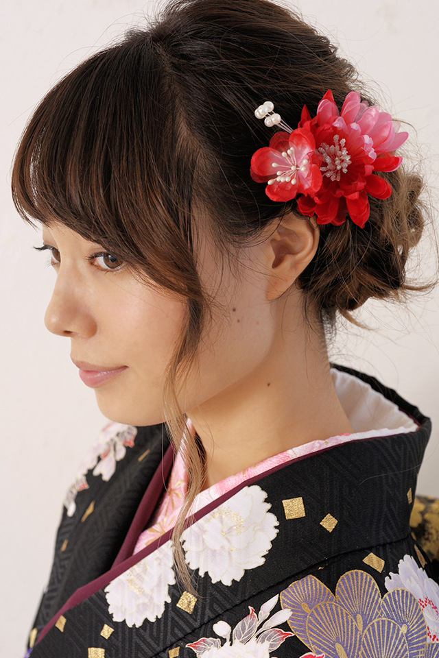 成人式 髪飾り 成人式の髪飾り 赤 2点セット レッド 花 フラワー