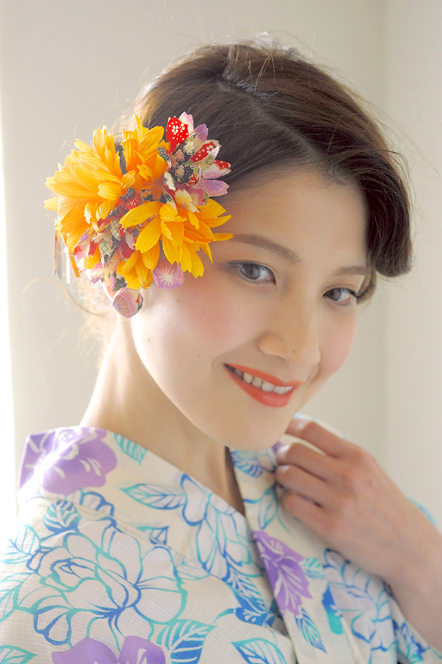 成人式 髪飾り 成人式の髪飾り 2点セット 卒業式 振袖向け 浴衣向け 花 フラワー 黄色 和柄 びら簪 髪留め 髪かざり ヘアアクセサリー 和装_1
