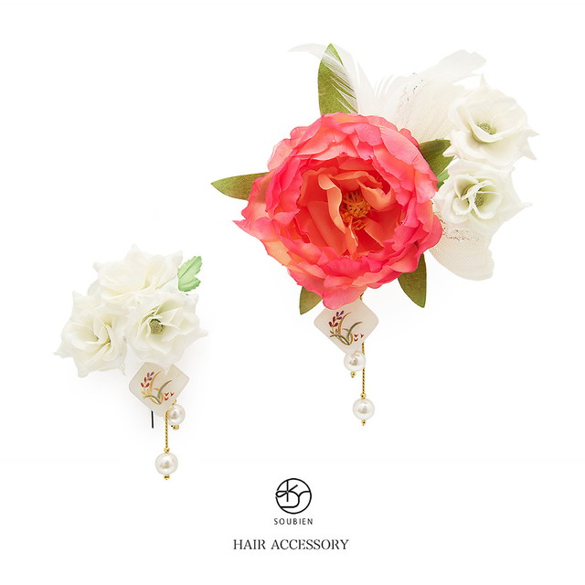 成人式 髪飾り 成人式の髪飾り 2点セット 卒業式 振袖 花 フラワー ピンク チュールリボン 羽 パールビーズ 螺鈿 髪留め 髪かざり 振り袖 ヘアアクセサリー 和装