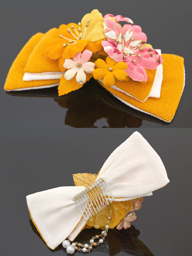 髪飾り リボン 卒業式 袴 成人式 振袖 浴衣 はかま 花 フラワー 黄色