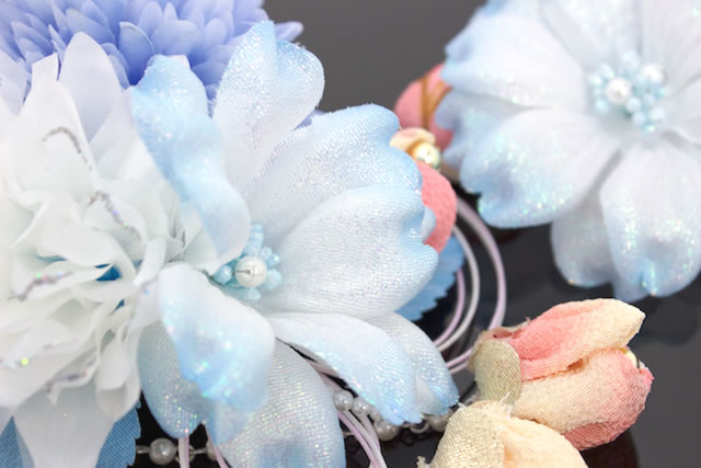 成人式 髪飾り 青 2点セット 振袖 卒業式 袴 花 フラワー 和柄 和風