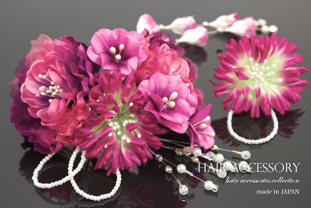 成人式 髪飾り 成人式の髪飾り 2点セット 卒業式 ピンクマゼンタ