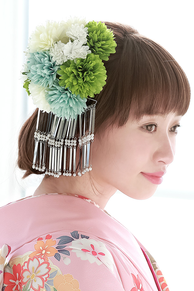 『和装髪飾り』ダリアピンポンマム青水色和装飾り成人式髪飾り成人式飾り和柄髪型 和装髪飾り』ダリアピンポンマム水色青和装飾り成人式髪飾り成人