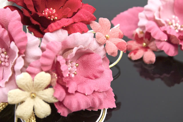 成人式 髪飾り 成人式の髪飾り 2点セット ピンク 牡丹 桜 縮緬 水引