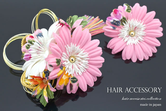 成人式 髪飾り 成人式の髪飾り 2点セット ピンク 菊 ガーベラ 花 房紐 水引 ラメ コサージュ 卒業式 振袖 袴 前撮り 髪留め ヘアアクセサリー 日本製 和装_2