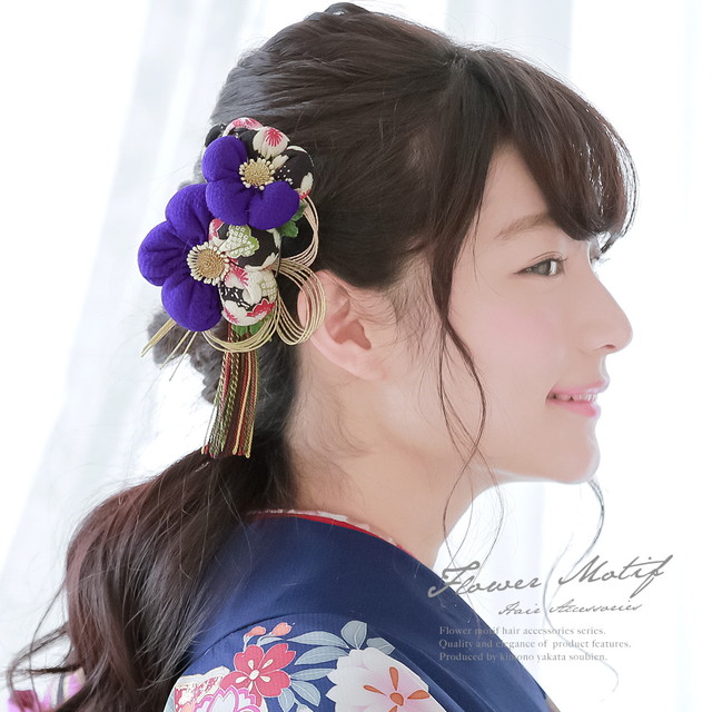 成人式 髪飾り 成人式の髪飾り 2点セット 青紫 パープル 梅 花 ふさ飾り 縮緬 ちりめん 卒業式 振袖 袴 前撮り 髪留め ヘアアクセサリー 和装の通販は 6,664円