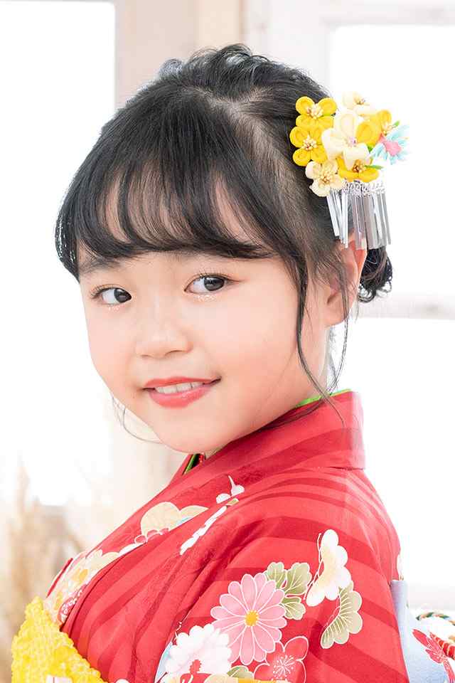 七五三 髪飾り 三歳 つまみ細工 黄色 イエロー 梅 桜 花 女の子 3才 7