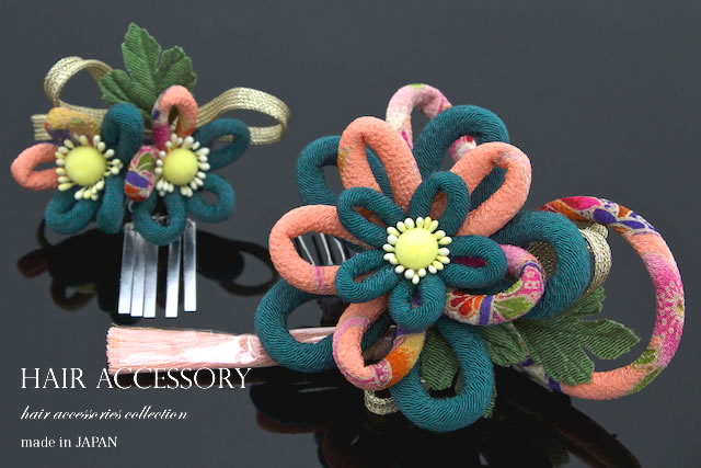 成人式 髪飾り 成人式の髪飾り 2点セット 灰青 ブルー ピンク 花 紐