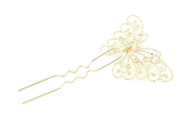 かんざし 簪 金色 ゴールド 蝶 バタフライ フェイクパール ライン
