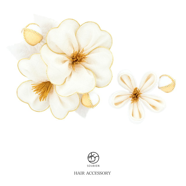 成人式 髪飾り 成人式の髪飾り 2点セット 白 ホワイト 金色 椿 梅 花