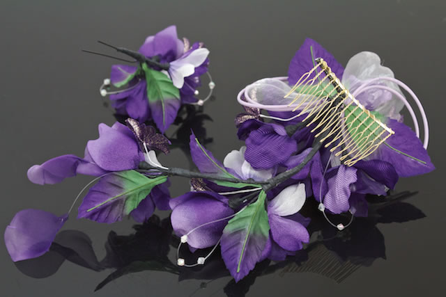 成人式 髪飾り 成人式の髪飾り 振袖向け 紫 お花 ロングタイプ 2個