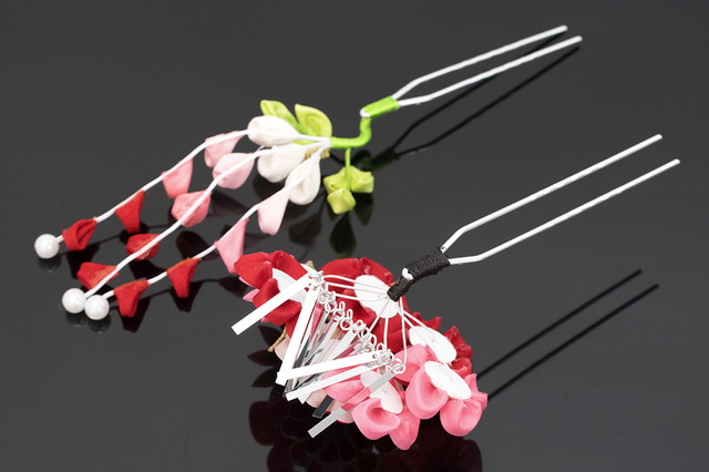 成人式 髪飾り 成人式の髪飾り つまみ細工 簪 かんざし 2点セット 赤