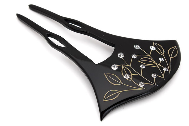 かんざし バチ型 和装 簪 髪飾り 黒 ブラック 葉 花 ラメ ラインストーン フォーマル 髪飾り かんざし ヘアアクセサリー 成人式 卒業式 結婚式 パーティー 日本製 かんざし バチ型 和装 簪 髪飾り 黒 ブラック ラインストーン 植物 葉