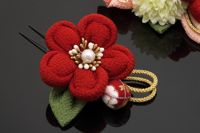 髪飾り 成人式 つまみ細工 2点セット 桜 ピンポンマム 菊 花 藤下がり 組紐