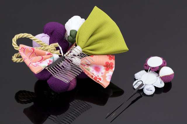 成人式 髪飾り 成人式の髪飾り 2点セット 紫系 パープル 水色 桜 梅 花