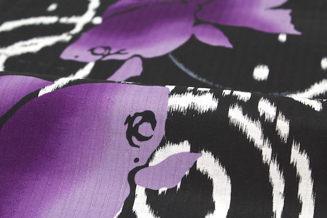 浴衣 レディース mizuki みずき 美月 黒 金魚 流水文 渦巻き文 綿麻 花火大会 夏祭り 女性浴衣 【送料無料】