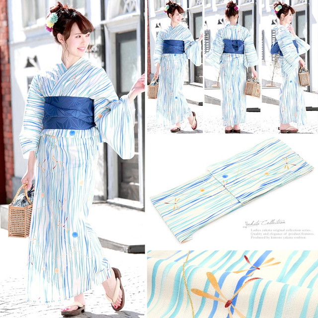 浴衣セット レディース レトロ 浴衣セット 大人 3点セット 水色 ブルー