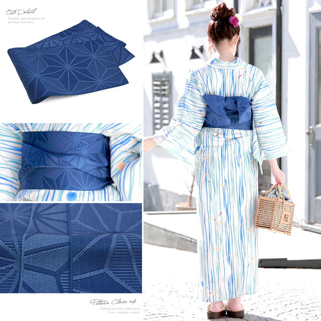 浴衣セット レディース レトロ 浴衣セット 大人 3点セット 水色 ブルー