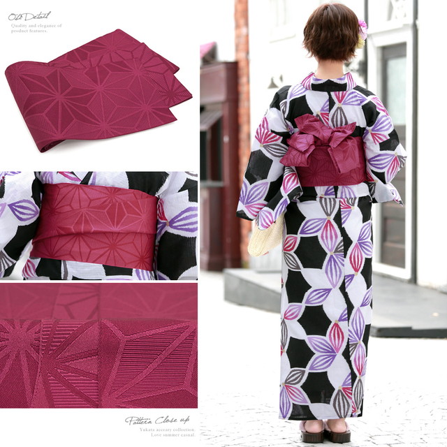 浴衣セット レディース レトロ 浴衣セット 大人 3点セット 黒 ブラック