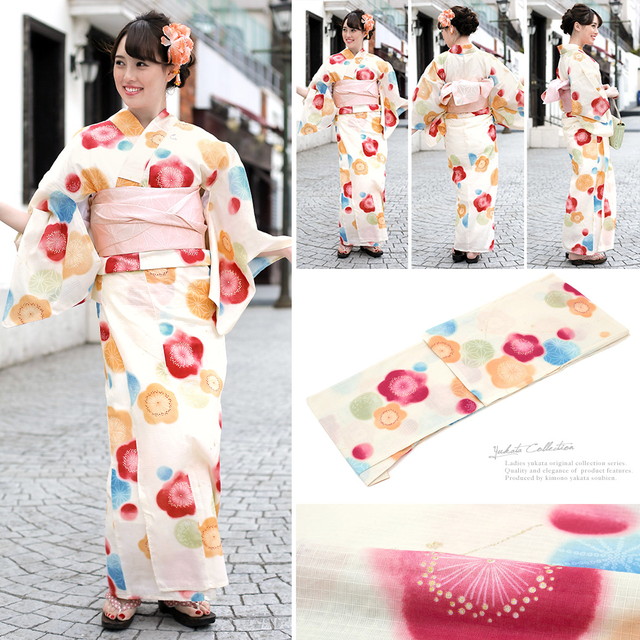 浴衣セット レディース レトロ 浴衣セット 大人 3点セット 白系