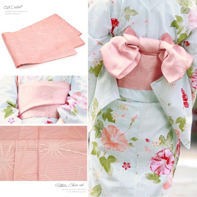 浴衣セット レディース レトロ 浴衣セット 大人 3点セット 水色 ブルー 緑 ピンク 朝顔 花 縞 ラメ 綿 半幅帯 女性 ボヌールセゾン フリー 浴衣セット レディース レトロ 浴衣セット 大人 3点セット 水色 ブルー