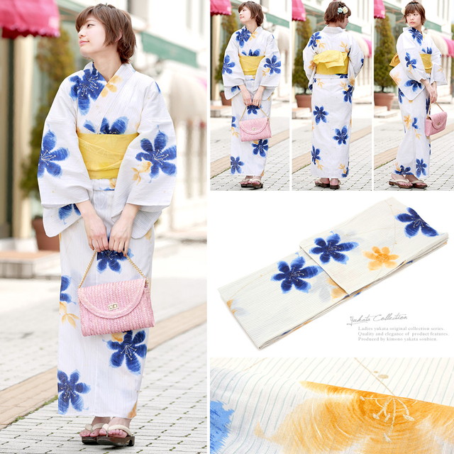 【浴衣】草花模様 芝草　注染　白地 ホワイト　古典 綿 ＋半幅帯セット 浴衣】草花模様 芝草 注染 白地 ホワイト 古典 綿 ＋半幅帯セット k1