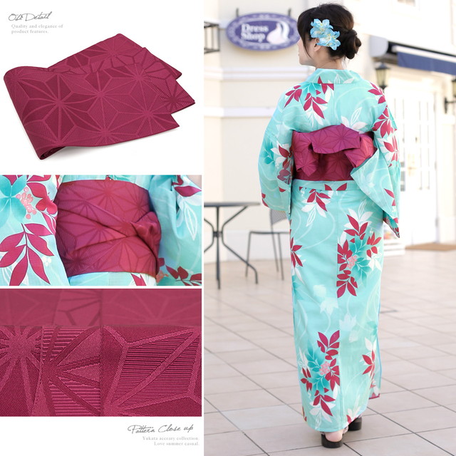 浴衣セット レディース レトロ 浴衣セット 大人 3点セット 緑系 グリーン 水色 ターコイズ 白 南天 流水 金魚 綿 紅梅織 兵児帯 女性 ボヌールセゾン フリー 浴衣セット レディース レトロ 浴衣セット 大人 3点セット 緑系