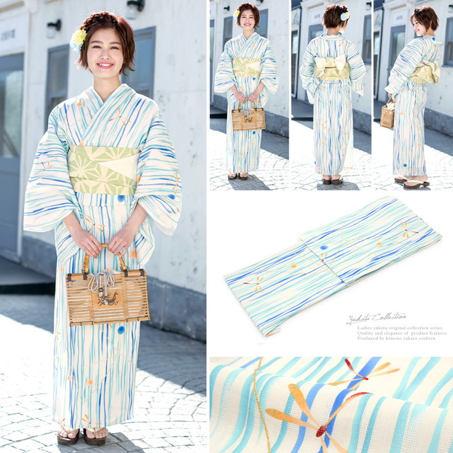 浴衣セット レディース レトロ 浴衣セット 大人 3点セット 水色 ブルー