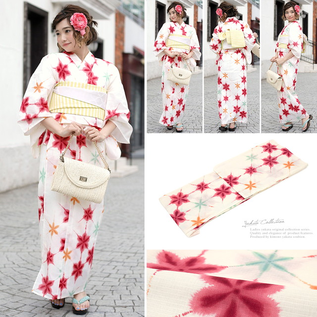 浴衣セット レディース レトロ 浴衣セット 大人 3点セット 白系