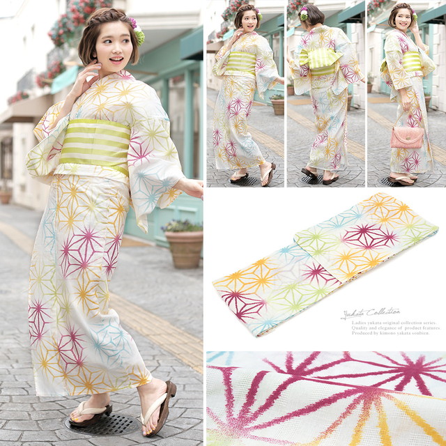 浴衣セット レディース レトロ 浴衣セット 大人 3点セット 白系