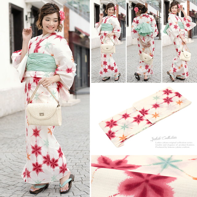 浴衣セット レディース レトロ 浴衣セット 大人 3点セット 白系