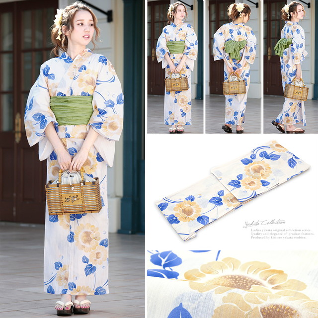 浴衣セット レディース レトロ 浴衣セット 大人 3点セット 白系