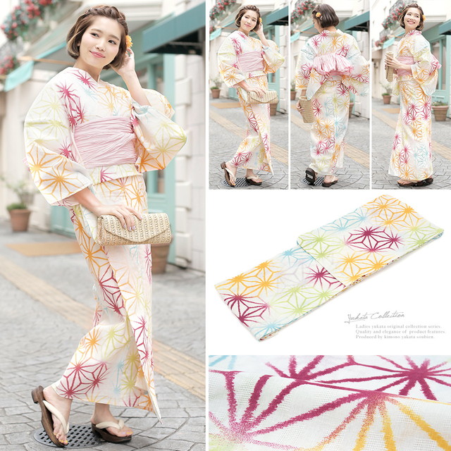 浴衣セット レディース レトロ 浴衣セット 大人 3点セット 白系