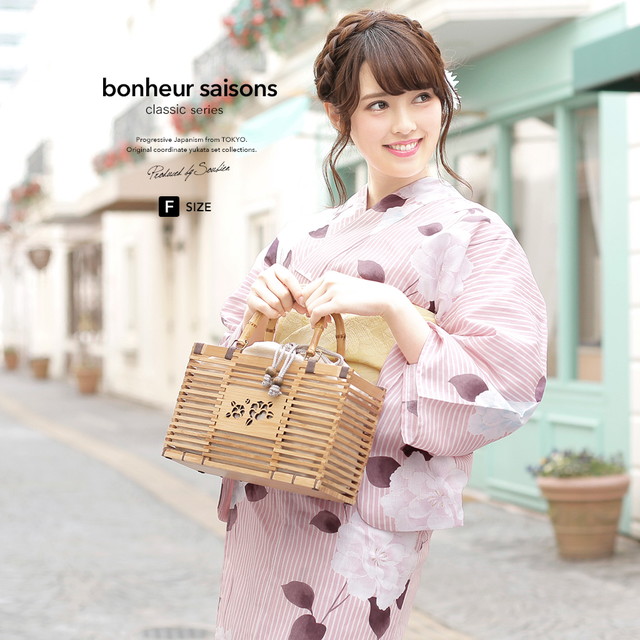 浴衣セット レディース レトロ 浴衣セット 大人 3点セット ピンク 黄色 牡丹 縞 ラメ 綿麻 兵児帯 女性 ボヌールセゾン フリーの通販は 24,990円