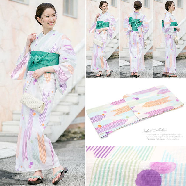 浴衣セット レディース レトロ 浴衣セット 大人 3点セット 白系