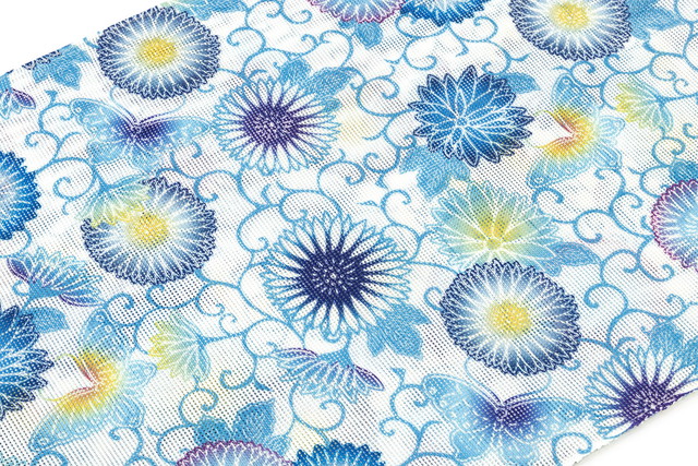 八寸名古屋帯 名古屋帯 仕立て上がり 夏向け カジュアル 紗 青 ブルー