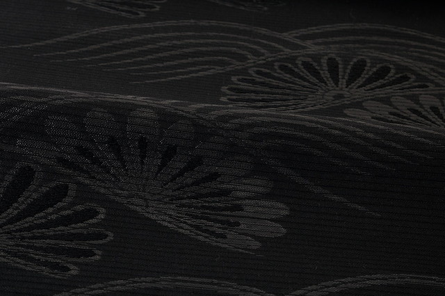 未仕立て】名古屋帯 九寸 石黒織物 黒 ブラック 菊 花 流水 絽 喪服